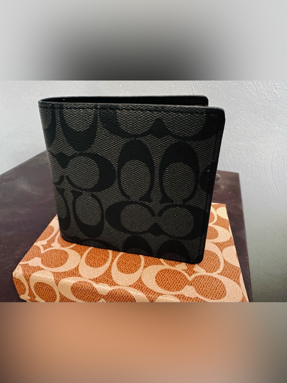 Coach Men’s Black and Gray Signature C Bifold Wallet